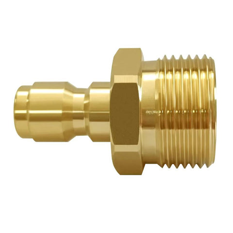 Brass pressure washer coupler plug, M22-14mm male to 1/4-inch quick-connect for high-pressure hose (4500 PSI)