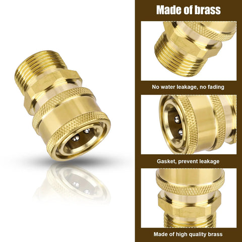 Brass 4-piece pressure washer adapter set, M22-14mm to 3/8in, fast-connect fittings for power washer hoses