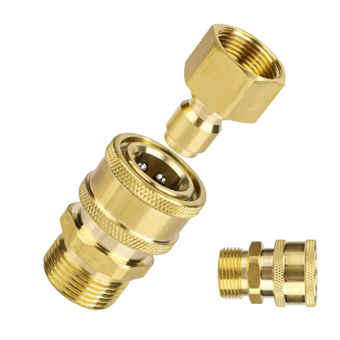 Brass pressure washer adapter set, 4-piece M22-14mm to 3/8in quick-connect fittings.