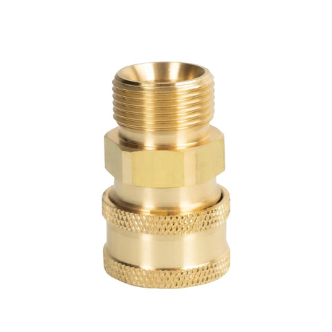 Brass pressure washer quick-connect adapter with knurled collar, M22 to 3/8 inch