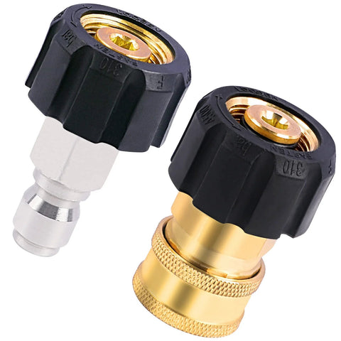 Heliwoo pressure washer adapter set: M22 to 3/8 in quick-connect fittings, brass and silver metal, 2 adapters
