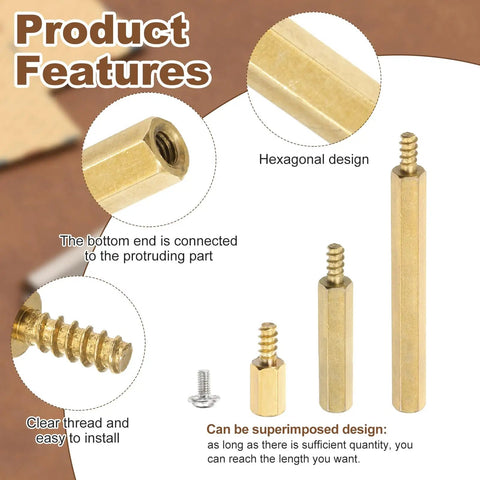 Brass M3 Hex Standoffs 12 Pack For Motherboard With 6mm Male To Female Studs And Copper Spacers Pillars 14mm Total Length Shows