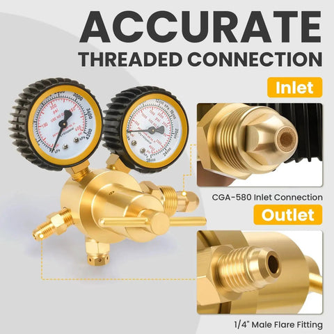 Durable Nitrogen Regulator With Five Foot Hose And Zero To Six Hundred PSI Delivery Pressure For HVAC Systems Brass Nitrogen Tank Gauge