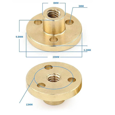 Brass nut for ✝️ T5 lead screw 3d printer, thread 5mm lead 1/2/4mm 150/200/300/500/550/600/800/1000mm stainless steel rod