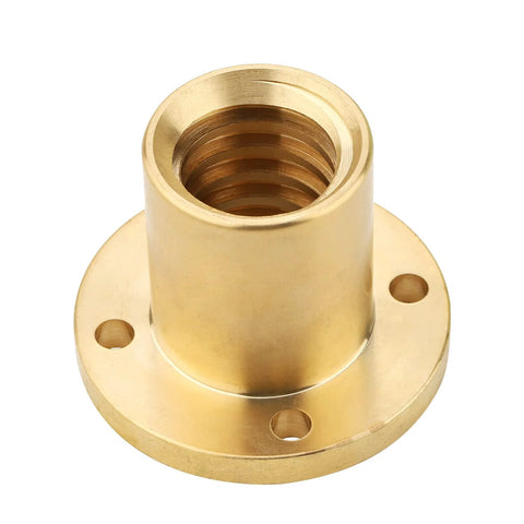 Brass nut for T5 5mm lead screw 400mm/15.75" with holes for 3D printer machine Z axis installation, view from top angle