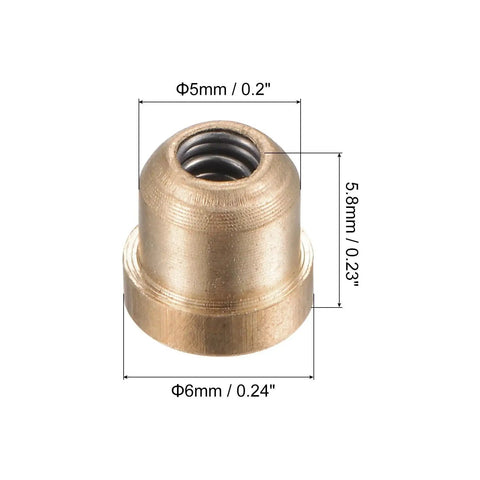 Brass Push Button Flange Oil Cup 5mm Ball Oiler with size dimensions for lubrication system, seen from side view. 8 pieces heavy duty cap.