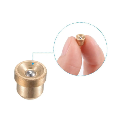 Close-up of Brass Push Button Flange Oil Cup 5mm Ball Oiler held in hand, part of Continuous Lubrication Systems Drip Cup Kit 12 Pcs