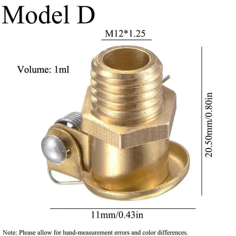 Spring Brass L Shape Oil Cup Cap Set for Lathe Machines M12x1.25 Thread Model D