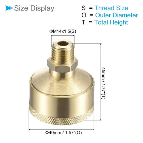 Brass Oil Cup Cap With M14x1.5 Thread, 25ml Capacity, showing dimensions and thread size for industrial lubrication drip system use.