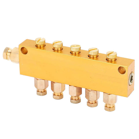 Adjustable Brass Oil Distributor With Regulating Valve For CNC Machining Centers And Production Lines, one in five out design
