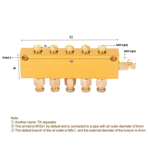 Adjustable Oil Distributor Brass Lube Piston Separator Manifold Block For Centralized Lubrication System On Milling Machines And CNC Lathes, 1 In 5 Out Easy Flow And Distribution