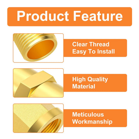 GASHER brass 1/4 in NPT fittings set, 8pcs: hex nipples and 90° street elbow, gold-tone