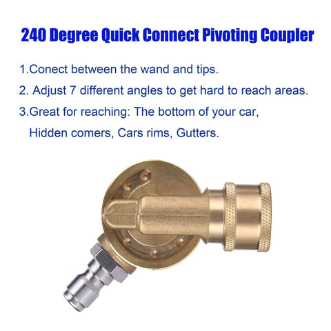 Gutter Cleaning Attachment For Pressure Washer Pivoting Coupler With 240 Degree Rotation And Four Angle Settings, quarter inch quick connect.