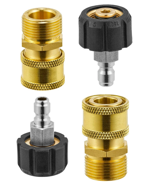 FIXFANS pressure washer adapter set: brass M22 x 14mm to 1/4 in. quick-connect fittings with black grip, 2-pack, 4 pieces