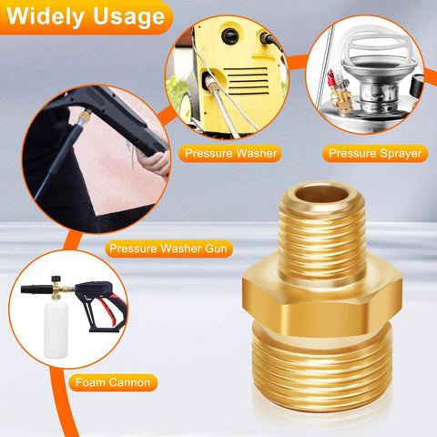 Brass pressure washer adapter, M22-14 to 1/4 in NPT male, 4800 PSI