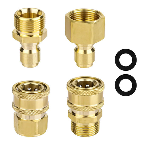 Brass 4-piece pressure washer adapter set with M22-14mm to 3/8in quick-connect fittings