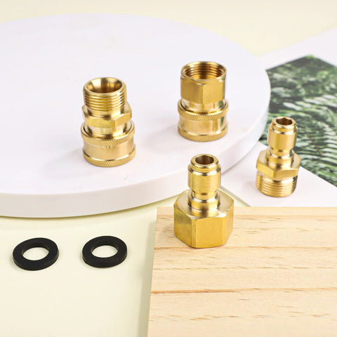 Brass pressure washer adapter set, 4 pieces, M22-14mm to 3/8 in quick-connect fittings
