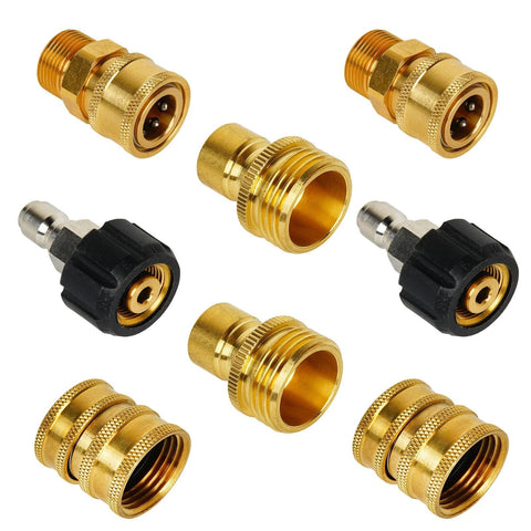 MINGOU pressure washer quick-connect kit: brass M22 to 3/8 in adapters with black swivel fittings