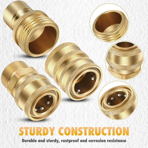 Brass pressure washer adapter set, 16 pcs, includes M22 swivel to 1/2 in, 3/8 in to quick release plugs for garden hoses.