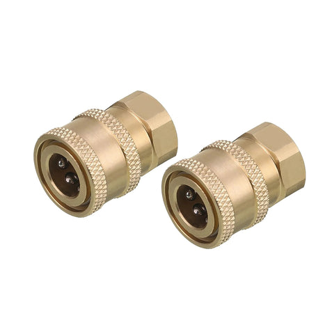 Two brass pressure washer couplers with knurled grip, 1/4 inch quick-connect to female NPT, 5000 PSI