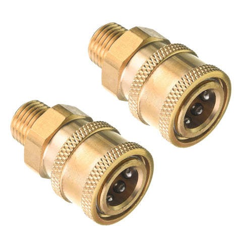 Brass pressure washer couplers with knurled grip, 1/4 in quick-connect to male NPT, 5000 PSI, 2-pack.