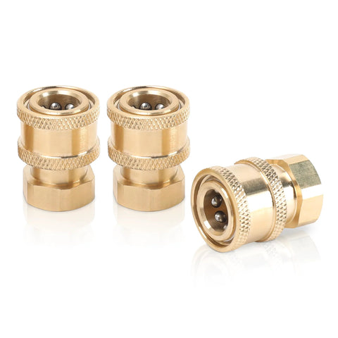 Brass pressure washer fittings, 3-pack, 1/4 inch quick-connect to female NPT adapters