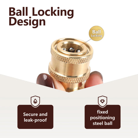 Brass 1/4 inch pressure washer quick-connect coupler to female NPT adapter, ball-lock design