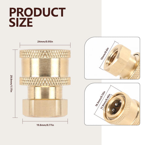 Brass pressure washer fittings set, 3-pack, 1/4 inch quick-connect to female NPT adapter with knurled grip