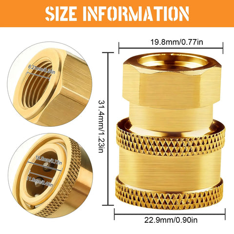 Brass pressure washer coupler, 1/4 in quick-connect to female NPT socket, 5,000 PSI, 2-pack