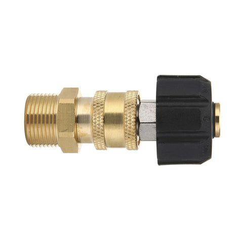 Pressure Washer Quick Connect Adapter Set M22 To One Quarter Inch, Gun To Wand Conversion, side view showing threaded metal fittings