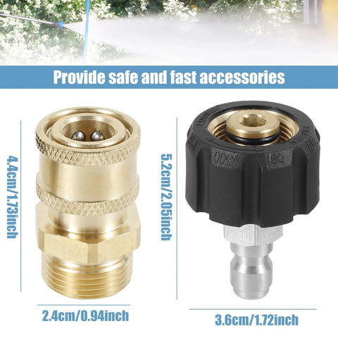 2-pack pressure washer hose adapters: brass M22 to 1/4 in quick-connects and black plastic connector