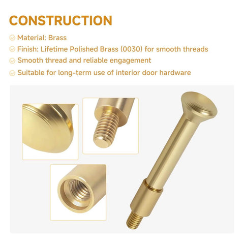 Privacy Pin Replacement For Estate Lever Privacy Latch With Threaded Push Pin And Coupler In Polished Brass Finish