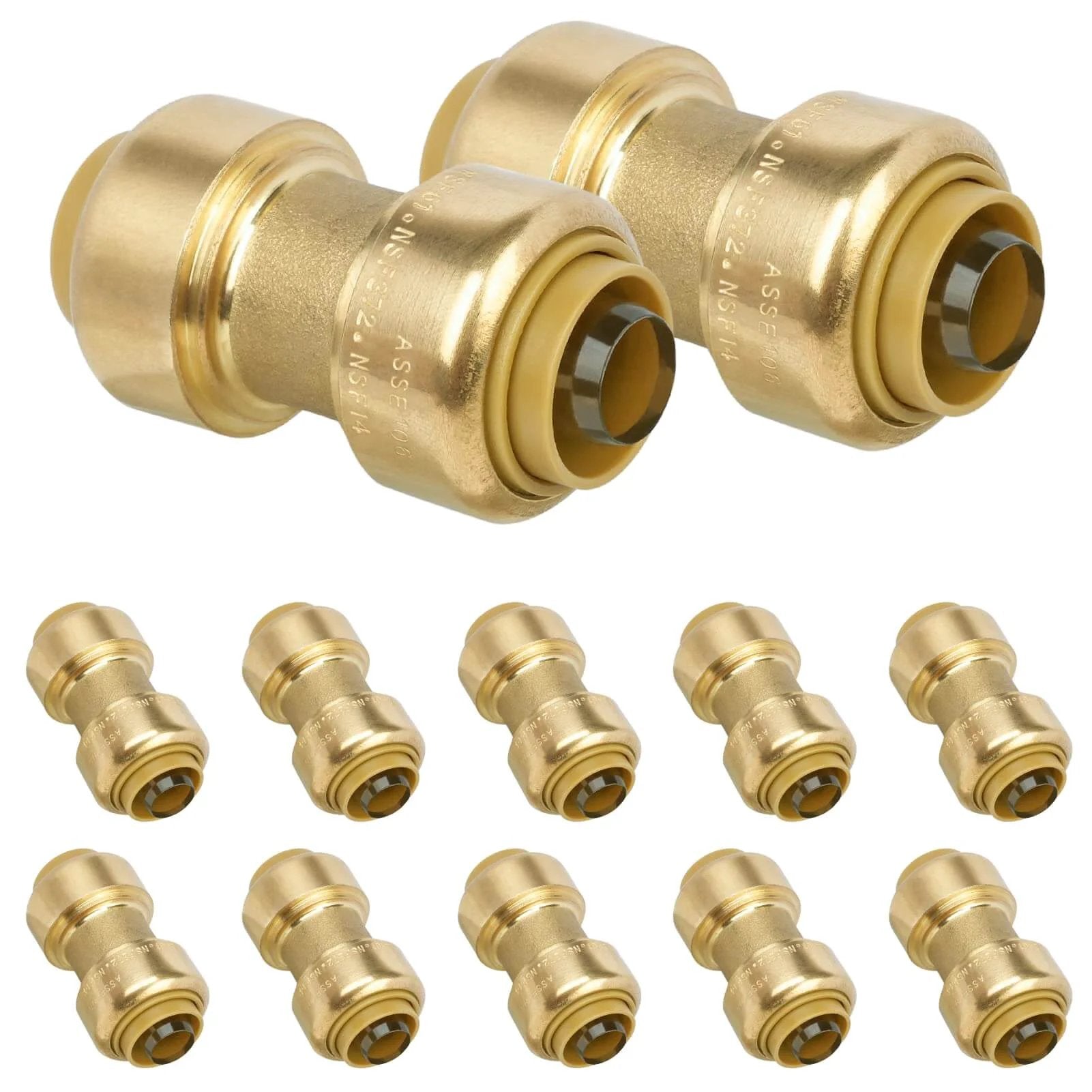 12 Pack Push To Connect Brass Plumbing Couplings for H...