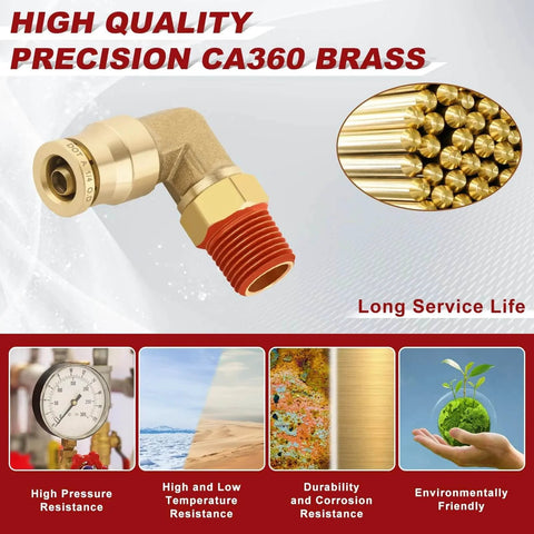 High-quality Brass Quick Push To Connect Fittings One Quarter Inch Tube OD To One Eighth Inch NPT Thread 90 Degree Swivel Elbow