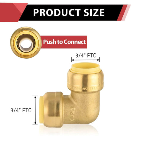 Pack Of Two Go-To Three Quarter Inch 90 Degree Push Fit Brass Elbow Fittings For Copper PEX CPVC And PE-RT Pipes