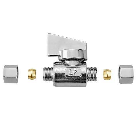Amazon Minimprover two-pack chrome brass 1/4 in compression angle valves with quarter-turn handles.