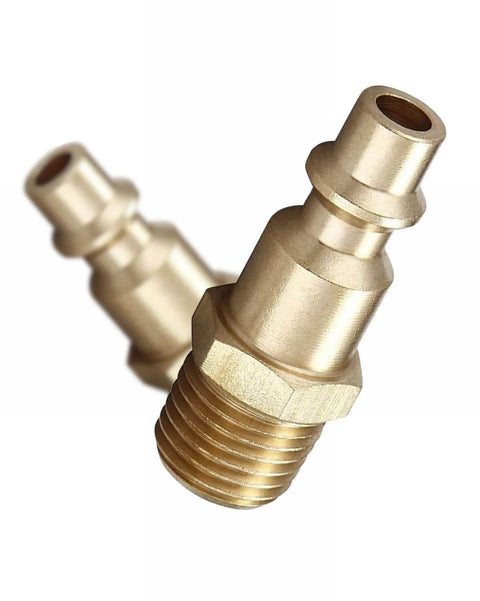 Brass Quarter Inch NPT Male Air Hose Quick Connect Adapter Kit Industrial Type D Coupler And Plug Set side view