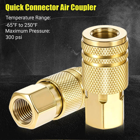 20 Pack One Quarter Inch Brass Female Industrial Couplers Bulk Kit For Air Hoses And Quick Connects, NPT Internal Fittings, 300 PSI Max