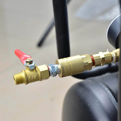 12 Pack One Quarter Inch Brass Male Industrial Quick Connect Air Couplers With NPT Threads connected to air tool fitting
