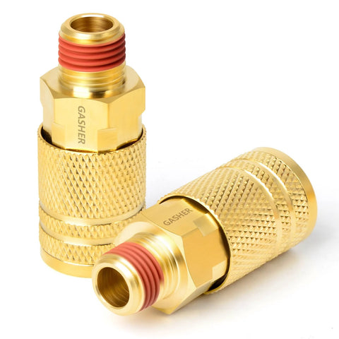 GASHER 1/4-inch brass male quick-connect air couplers, set of 2