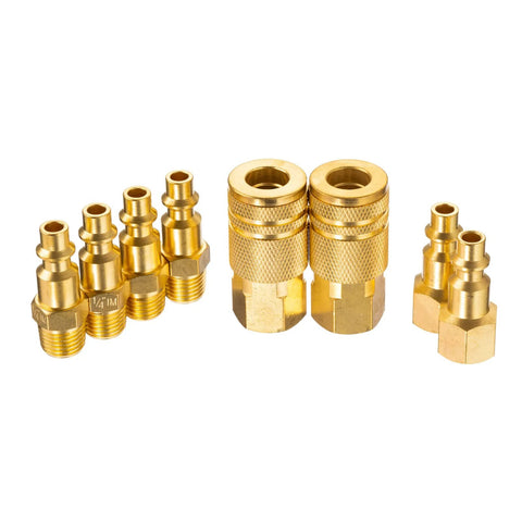 Milosline brass air hose connector set with 1/4 in quick-connect fittings, 10 pieces for air compressor repairs