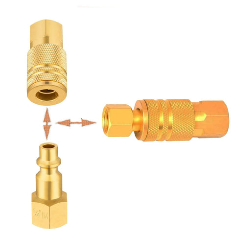 1/4-Inch Quick Connect Fittings Set For Air Compressors - Brass Air Coupler, 10 Pack, showing connectors and anti-disconnect guard