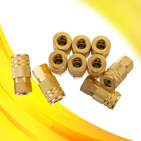 1/4-Inch Quick Connect Fittings Set For Air Compressors - Brass Air Coupler, 10 Pack, visible knurled sleeves