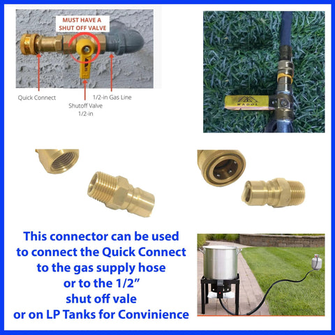 Quick Connect Brass Gas Fitting For Propane And Natural Gas, One Half Inch Male NPT To One Half Inch Male NPT Quick Disconnect, Solid Brass
