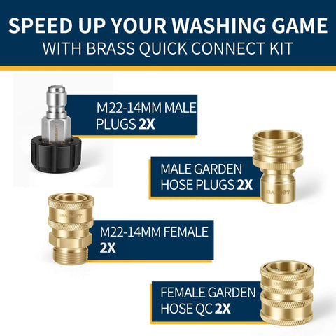 Beefy Pressure Washer Quick Connect Kit With M22 Swivel To Three Eighth Inch Quick Connect And Three Quarter To Quick Release Brass Fittings