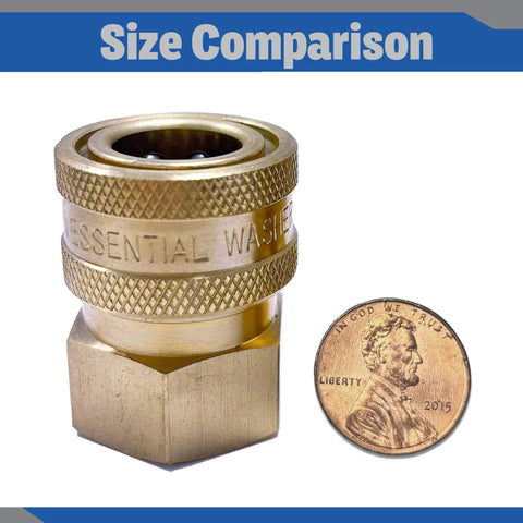 Brass 3/8-inch female quick-connect NPT pressure washer coupler with knurled grip, Essential Washer, set of 2