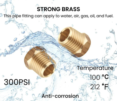 Beefy Brass Reducer Hex Bushing Set One Quarter NPT Male To One Eighth NPT Female Threads For Plumbing And Fluid Transfer with water splash