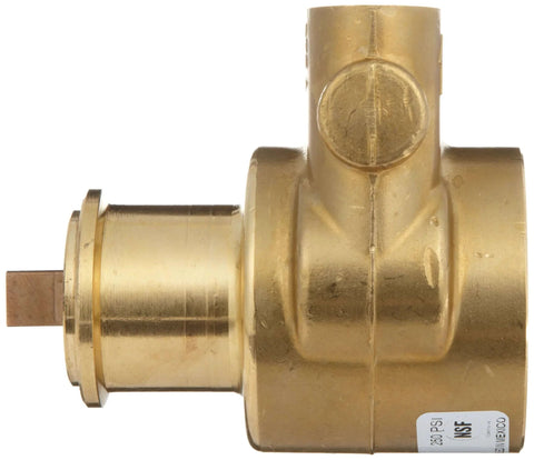 Side view of Procon 114B240F11BA Brass Rotary Vane Pump, 1/2" NPTF, 260 GPH, showcasing brass body and connection ports.