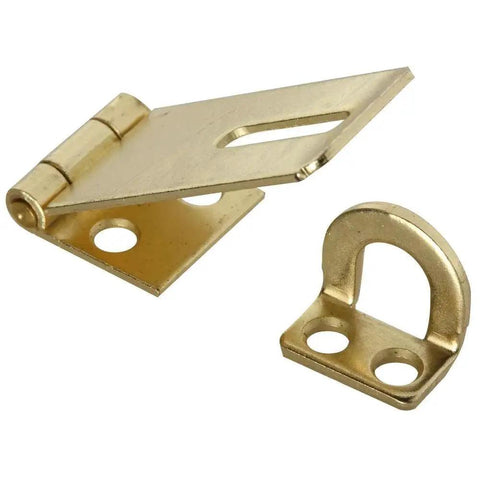 1-3/4 Inch Brass Safety Hasp With Rigid Non-Swivel Staple for Interior and Exterior Use, Durable Hot Rolled Steel Construction