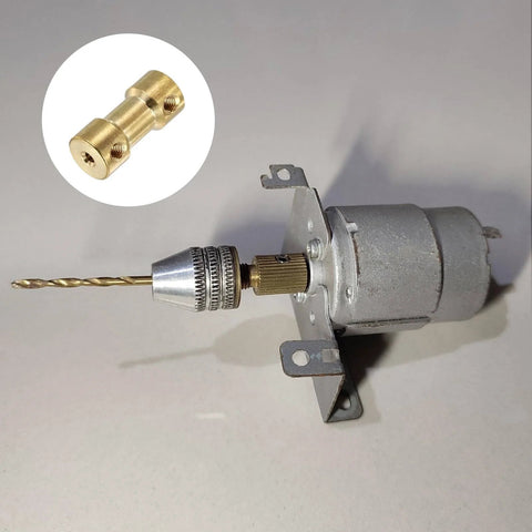 10 Pack 5mm to 5mm Brass Shaft Coupling Joint Connector with Screws and Hex Wrench Flexible Motor Shaft Coupler for Car Wheels Tires Shaft Motor shown installed on a drill motor